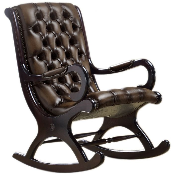 Luxury Comfort Antique Brown Leather Chesterfield York Rocking Armchair