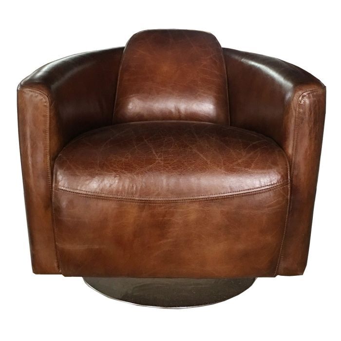Handcrafted Vintage Brown Leather Swivel Tub Chair Winchester Leather Ltd